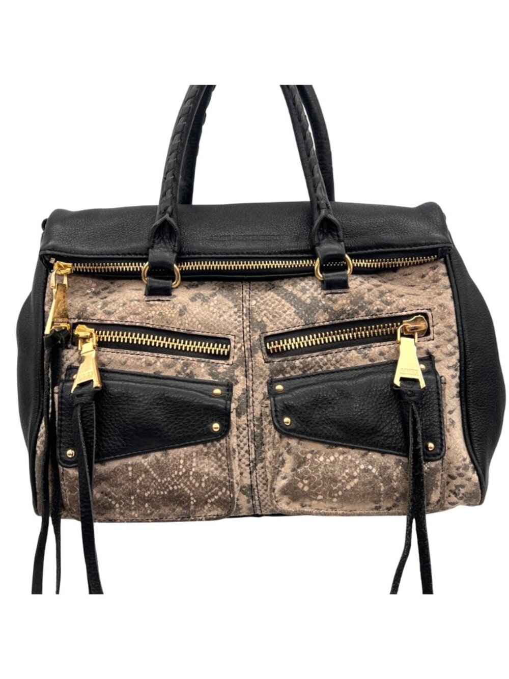 Aimee Kestenberg Snake Print & Black Leather Bag Purse 10 Zippered Compartments - Picture 16 of 16